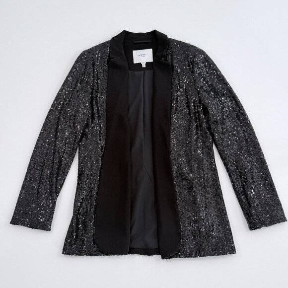 LK Bennett Jackets & Blazers - LK Bennett London Black Sequin Open Front Jacket with Satin Collar